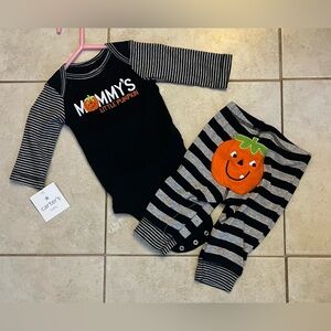 Carter's Striped Pumpkin Baby Set - Black and Gray